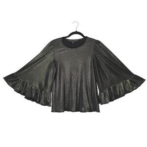 Supply & Demand Shirt Womens XS Black Gold Metallic Pleated Bell Sleeve Top